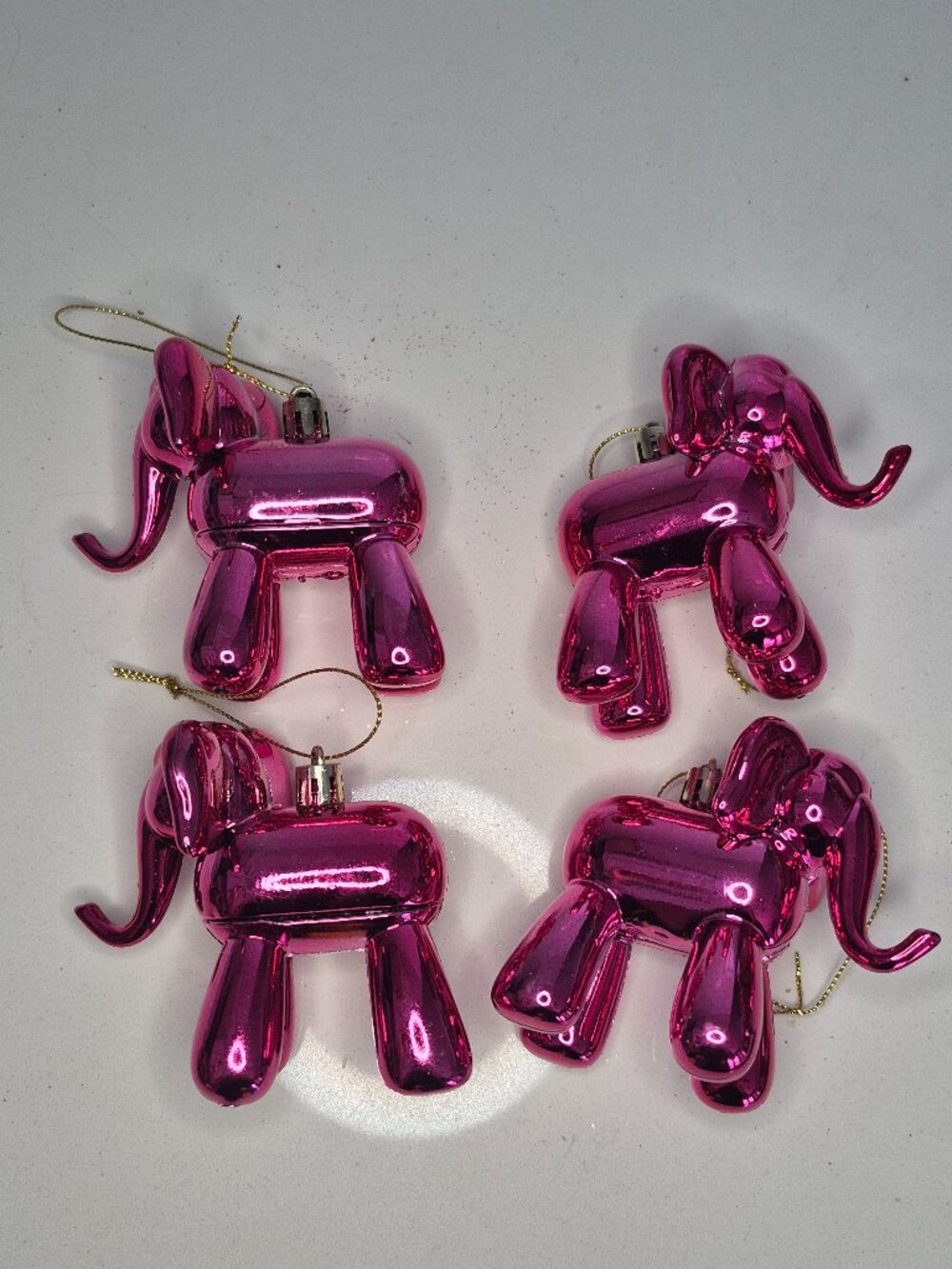 Set of 4 Pink Balloon Animal Elephant Christmas Ornaments Metallic Holiday